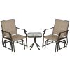 Outsunny 3 Piece Outdoor Glider Chair with Coffee Table Bistro Set, 2 Patio Rocking Swing Chairs with Breathable Sling Fabric, Glass Tabletop