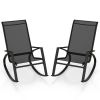 2 Pieces Patio Rocking Chairs Outdoor Sling Fabric Rockers with Ergonomic Backrest and Seat