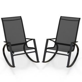 2 Pieces Patio Rocking Chairs Outdoor Sling Fabric Rockers with Ergonomic Backrest and Seat