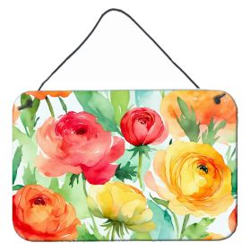 NEW Ranunculus in Watercolor Wall or Door Hanging Prints Aluminum Metal Sign Kitchen Wall Bar Bathroom Plaque Home Decor, 8HX12W, Multicolor
