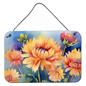 NEW Chrysanthemums in Watercolor Wall or Door Hanging Prints Aluminum Metal Sign Kitchen Wall Bar Bathroom Plaque Home Decor, 8HX12W, Multicolor