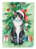 American Polydactyl Cat By the Christmas Tree House Flag Large Porch Sleeve Pole Decorative Outside Yard Banner Artwork Wall Hanging, Polyester