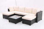 7 Pieces Outdoor Patio Furniture Set,Sectional Conversation Sofa Consisted Of Corner Chairs,Ottomans And Glass Top Table