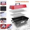 Portable charcoal grill, outdoor desktop grill, small barbecue, smoking stove, folding grill with cover, backyard camping, picnic, beach