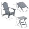 3-Piece Folding Adirondack Chair with Ottoman and Side Table, Outdoor Wooden Fire Pit Chairs w/ High-back, Wide Armrests for Patio, Backyard, Garden