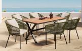 GO 7 Pieces Patio Dining Set, All-Weather Outdoor Furniture Set with Dining Table and Chairs, Acacia Wood Tabletop, Metal Frame, for for Garden