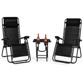 Pool Garden Patio Portable Zero Gravity Folding Reclining Lounge Chairs Table 3 Pieces Set (Color: Black, Type: Chaise Lounge)