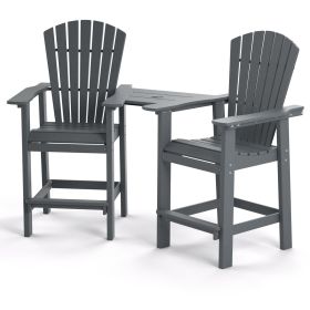 Patio Bar Stools Adirondack Arm Chairs Set of 2, All Weather Outdoor Furniture Wood-Like HDPE Deck Backyard Garden Dining Chairs (Color: GRAY)