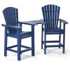 Patio Bar Stools Adirondack Arm Chairs Set of 2, All Weather Outdoor Furniture Wood-Like HDPE Deck Backyard Garden Dining Chairs