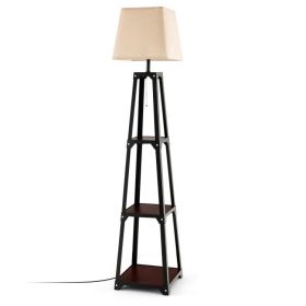 Trapezoidal Designed Floor Lamp with 3 Tiered Storage Shelf (Color: BROWN)