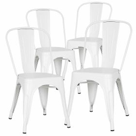 Metal Dining Chairs Set of 4 Indoor Outdoor Patio Chairs Stackable Kitchen Chairs with Back Restaurant Chair 330 LBS Capacity (Quantity: 4, Color: White)