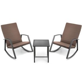 3 Pieces Patio Rattan Rocking Furniture Set (Color: BROWN)