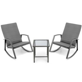 3 Pieces Patio Rattan Rocking Furniture Set (Color: GRAY)