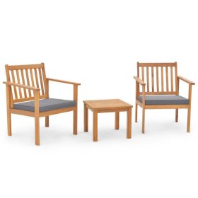 3 Pieces Patio Wood Furniture Set with soft Cushions for Porch (Color: GRAY)