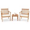 3 Pieces Patio Wood Furniture Set with soft Cushions for Porch
