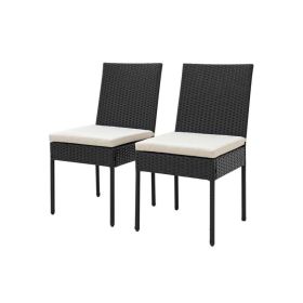 Patio PE Chairs with Cushions for Garden and Backyard (Color: Black, Type: 2 pcs)