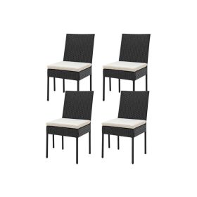 Patio PE Chairs with Cushions for Garden and Backyard (Color: Black, Type: 4 pcs)