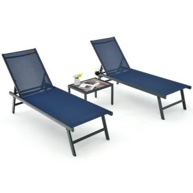 3 Pieces Patio Chaise Lounge Chair and Table Set for Poolside Yard (Color: BROWN)