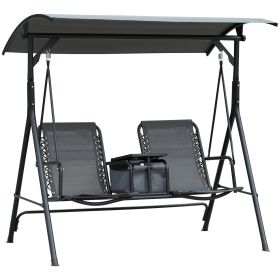 Outsunny 2-Seat Patio Swing Chair, Outdoor Canopy Swing Glider with Pivot Storage Table, Cup Holder, Adjustable Shade (Color: as Pic)