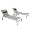 Outdoor Patio Chaise Lounge Set of 3, Aluminum Pool Lounge Chairs with Side Table and Wheels