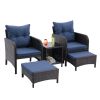 5 Piece Outdoor Patio Furniture Set,All Weather PE Rattan Conversation Chairs with Armrest and Removable Cushions