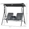 Outsunny 2-Seat Patio Swing Chair, Outdoor Canopy Swing Glider with Pivot Storage Table, Cup Holder, Adjustable Shade