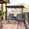 Outsunny 2-Seat Patio Swing Chair, Outdoor Canopy Swing Glider with Pivot Storage Table, Cup Holder, Adjustable Shade