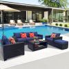 Outdoor Garden Patio Furniture 7-Piece PE Rattan Wicker Cushioned Sofa Sets and Coffee Table